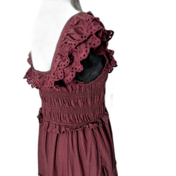 Madewell Lucie Eyelet Ruffle Midi Dress Size 10 Vintage Mulberry Cotton Boho - Picture 7 of 13